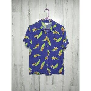 The Simpsons Button Up Hawaiian Shirt Sz M Purple Bart Milhouse Surfing Vtg